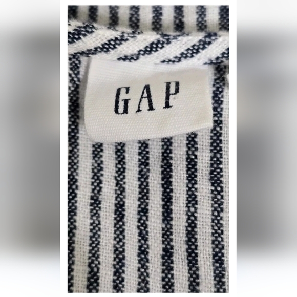 GAP BlueWhite Stripe Knee Length Beach Resort  Lounge Wear Linen Blend Dress L - Picture 7 of 10